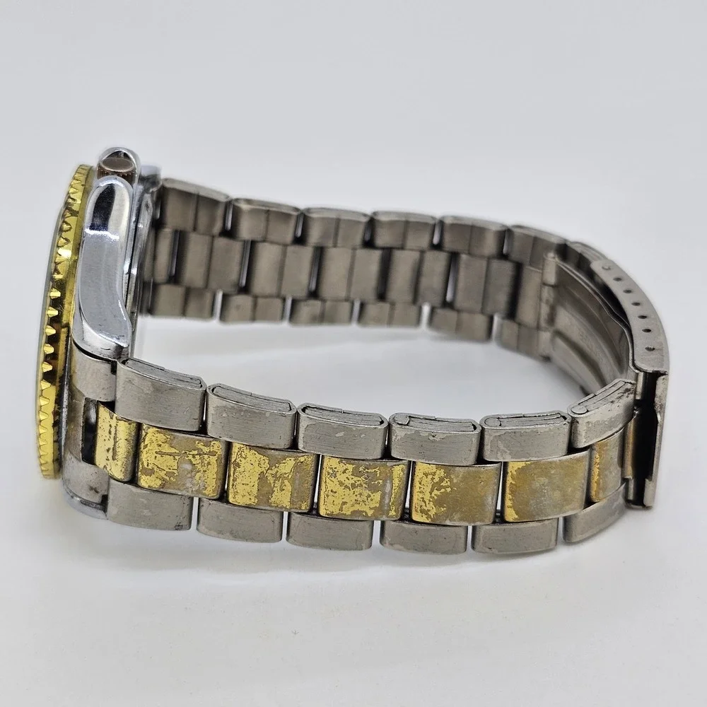 40MM Men's Watch Black Dial Two‎ Tone Bracelet Band 7.5